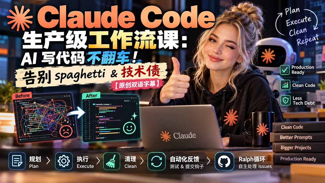 Claude Code 生产级工作流课：AI 写代码不翻车！告别 spaghetti & 技术债【原创双语字幕】-站长V课