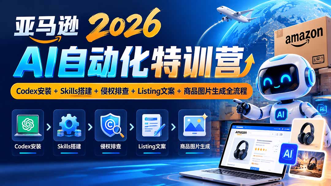 亚马逊2026AI自动化-10月特训营：Codex安装+Skills搭建+侵权排查+Listing文案+商品图片生成全流程-站长V课