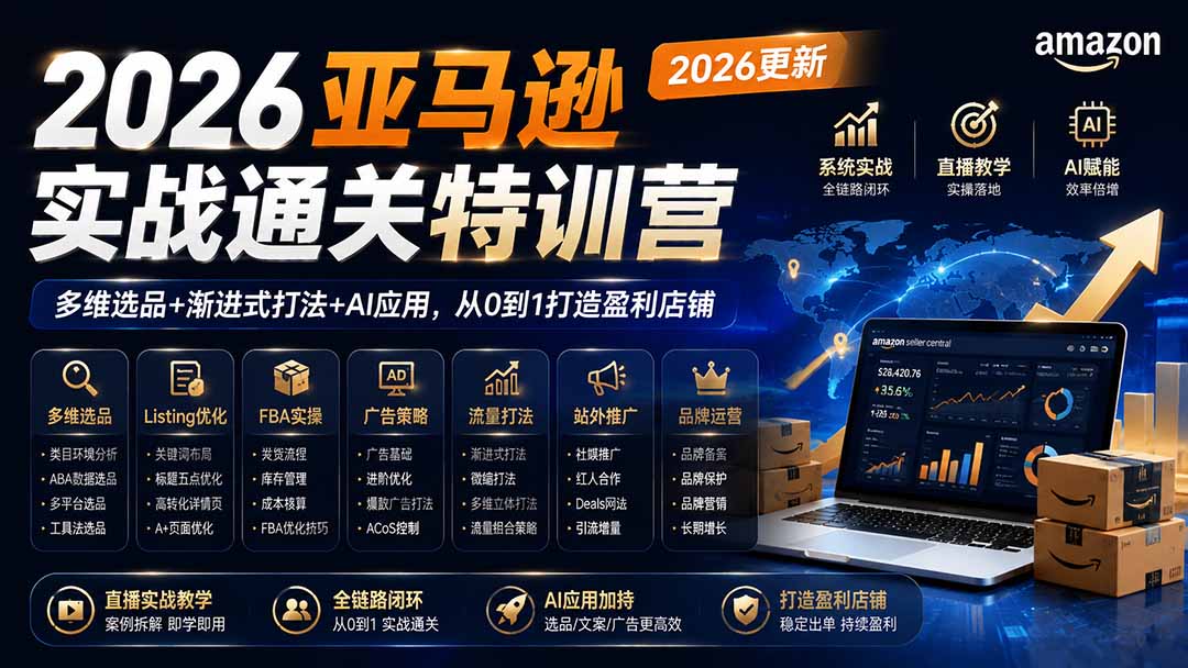 2026亚马逊实战通关特训营-更新1001,多维选品+渐进式打法+AI应用,从0到1打造盈利店铺-站长V课