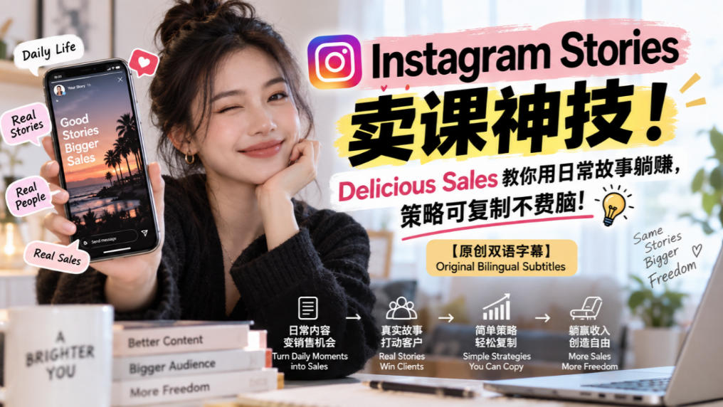 Instagram Stories卖课神技！Delicious Sales教你用日常故事躺賺，策略可复制不费脑！【原创双语字幕】-站长V课