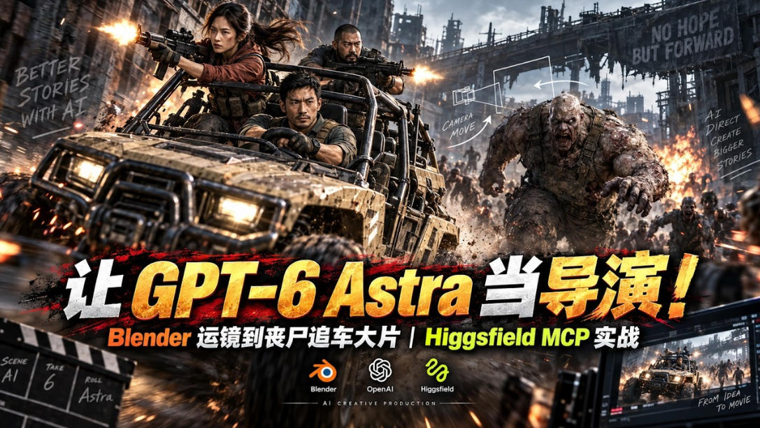 让GPT-6 Astra当导演！Blender运镜到丧尸追车大片｜Higgsfield MCP实战-站长V课
