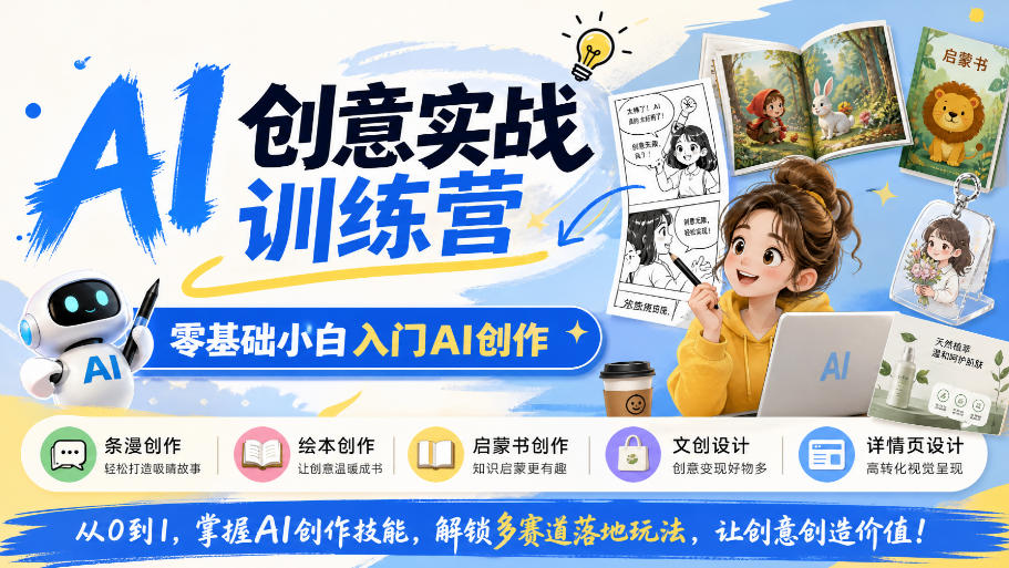 AI创意实战训练营，零基础小白入门AI创作，解锁条漫、绘本、启蒙书、文创、详情页多赛道落地玩法-站长V课