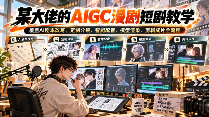 某大佬的AIGC漫剧短剧教学，覆盖AI剧本改写、定制分镜、智能配音、模型渲染、剪辑成片全流程-站长V课