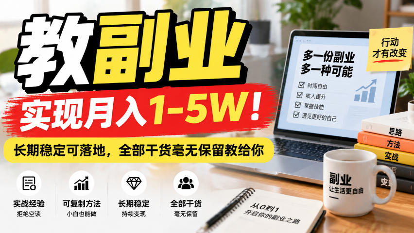 “教副业”实现月入1-5W!长期稳定可落地,全部干货毫无保留教给你【揭秘】-站长V课