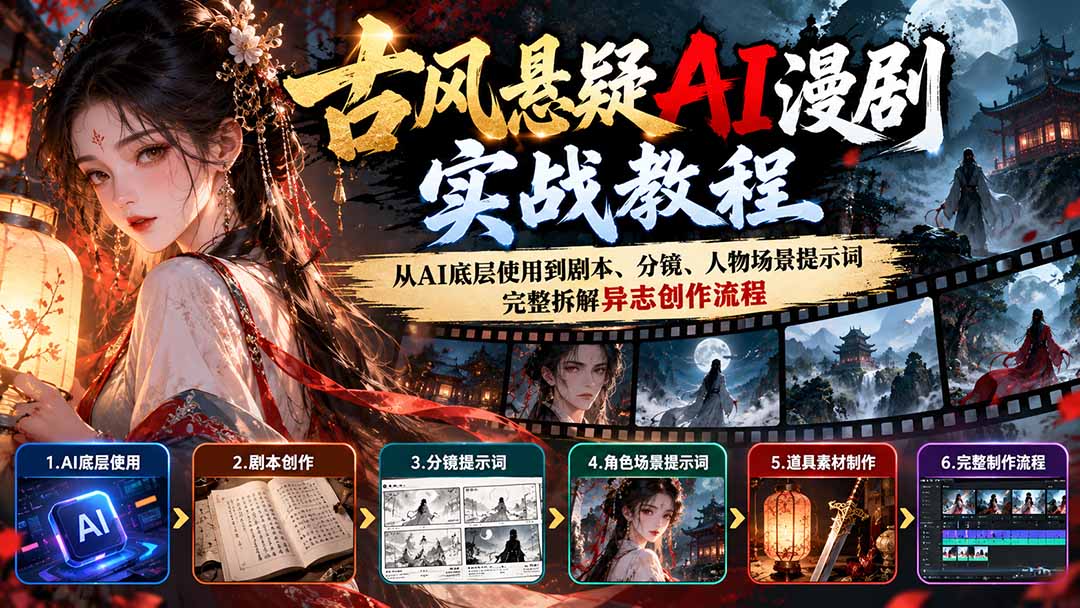 古风悬疑AI漫剧实战教程:从AI底层使用到剧本、分镜、人物场景提示词,完整拆解异志创作流程-站长V课