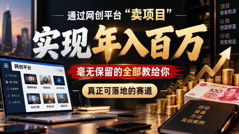 通过网创平台“卖项目”实现年入100w,毫无保留的全部教给你,真正可落地的赛道【揭秘】-站长V课
