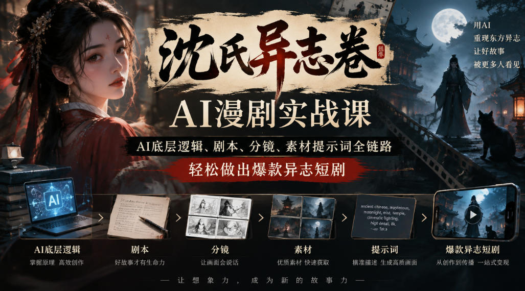 沈氏异志卷AI漫剧实战课|AI底层逻辑、剧本、分镜、素材提示词全链路,轻松做出爆款异志短剧-站长V课