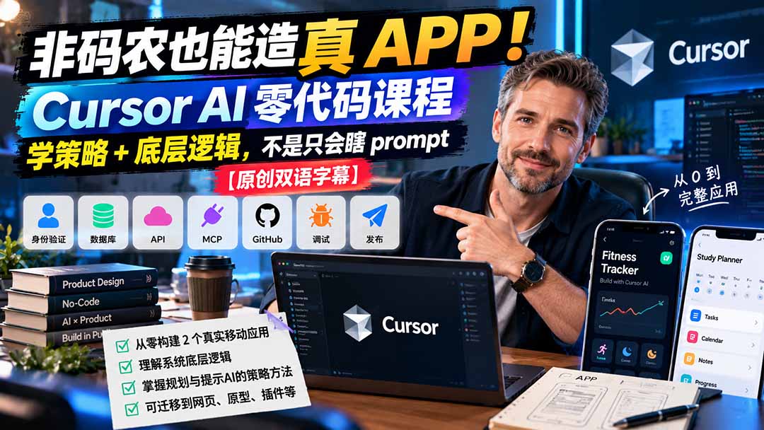 非码农也能造真 APP！Cursor AI 零代码课程：学策略 + 底层逻辑，不是只会瞎 prompt【原创双语字幕】-站长V课