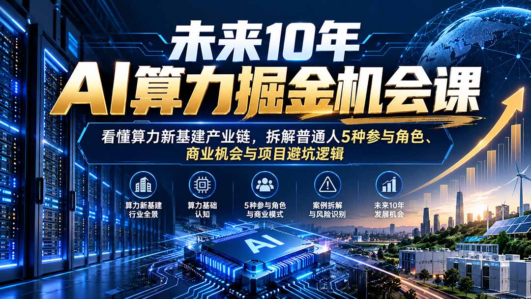 未来10年AI算力掘金机会课：看懂算力新基建产业链，拆解普通人5种参与角色、商业机会与项目避坑逻辑-站长V课