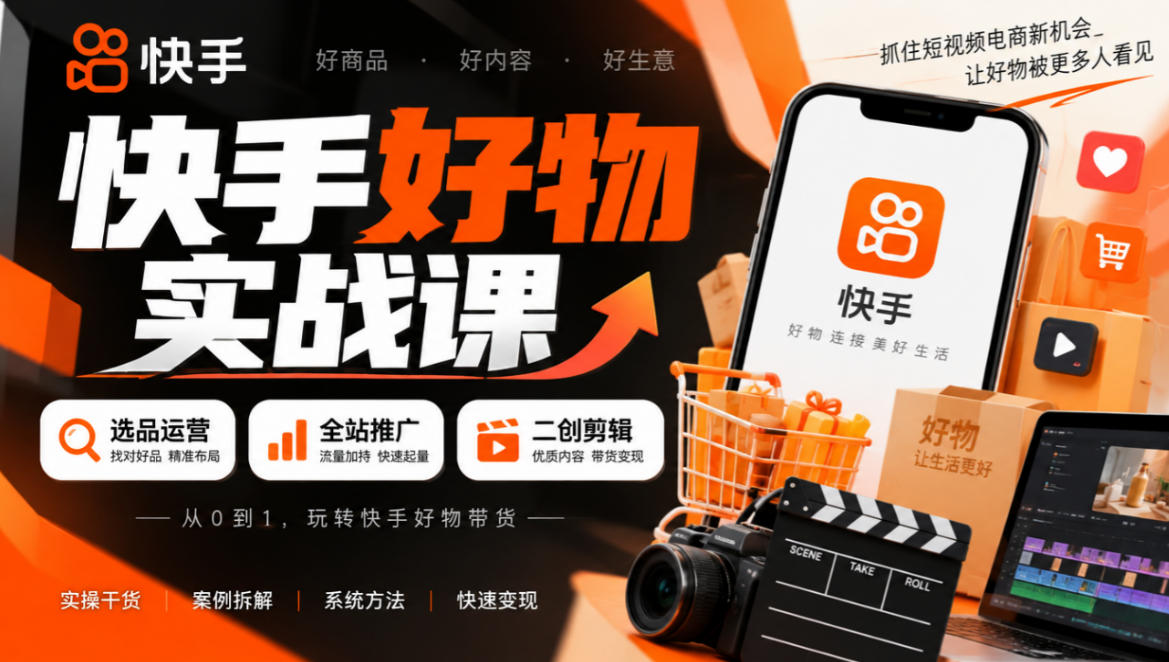 快手好物实战课｜选品运营+全站推广+二创剪辑带货变现-站长V课