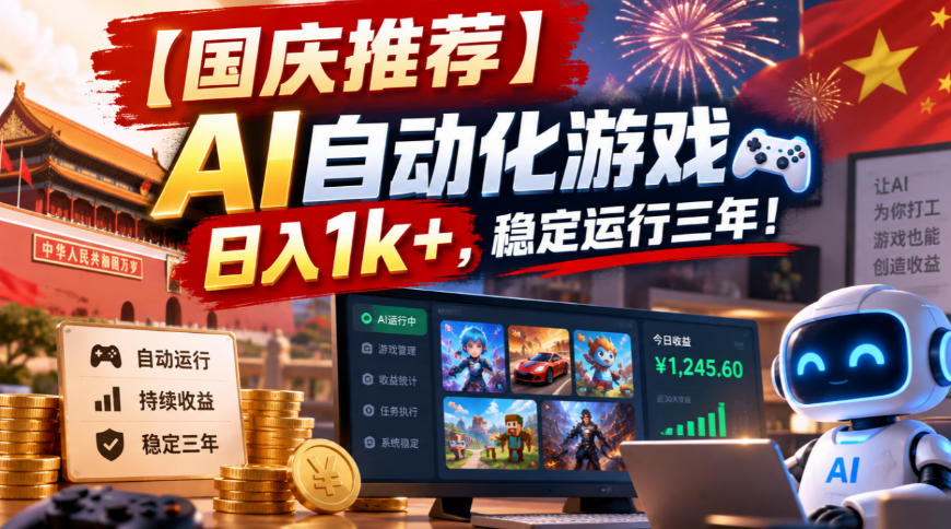 【国庆推荐】AI自动化游戏，日入1k+，操作简单，稳定运行三年！【揭秘】-站长V课