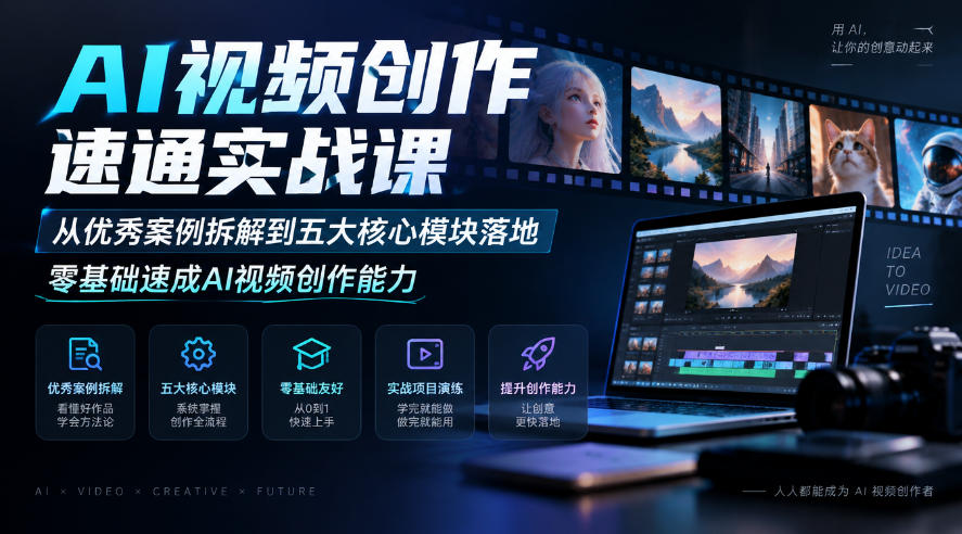 AI视频创作速通实战课｜从优秀案例拆解到五大核心模块落地，零基础速成AI视频创作能力-站长V课