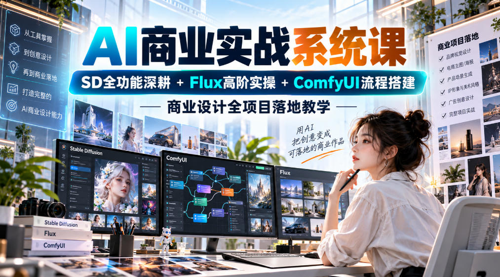AI商业实战系统课｜SD全功能深耕+Flux高阶实操+Comfyui流程搭建，商业设计全项目落地教学-站长V课