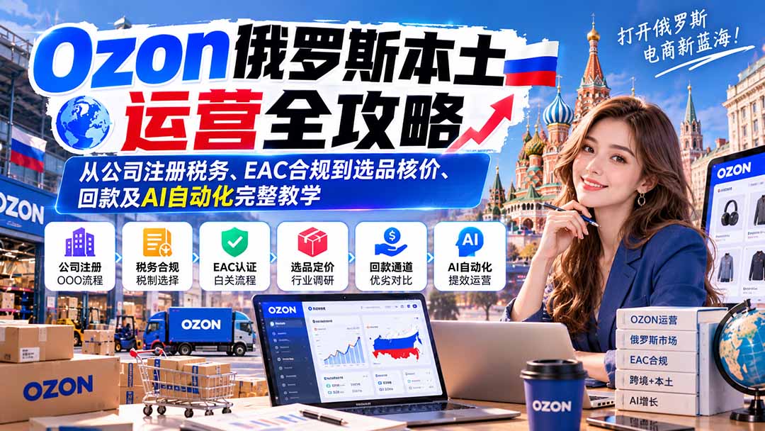 Ozon俄罗斯本土运营全攻略:从公司注册税务、EAC合规到选品核价、回款及AI自动化完整教学-站长V课