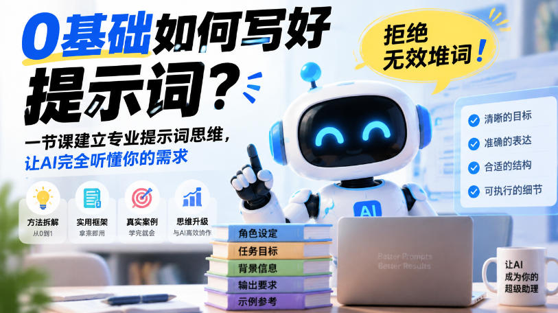 0基础如何写好提示词,拒绝无效堆词!一节课建立专业提示词思维,让AI完全听懂你的需求-站长V课