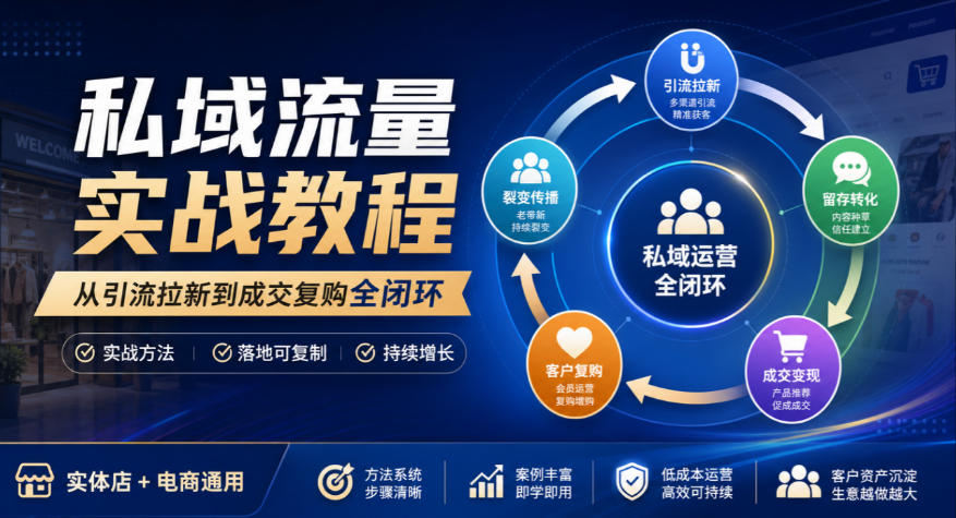 私域流量实战教程,从引流拉新到成交复购全闭环,实体店电商通用-站长V课