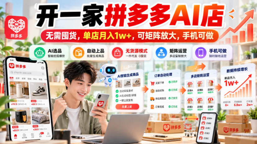 开一家拼多多AI店,无需囤货,单店月入1w+,可矩阵放大,手机可做【揭秘】-站长V课