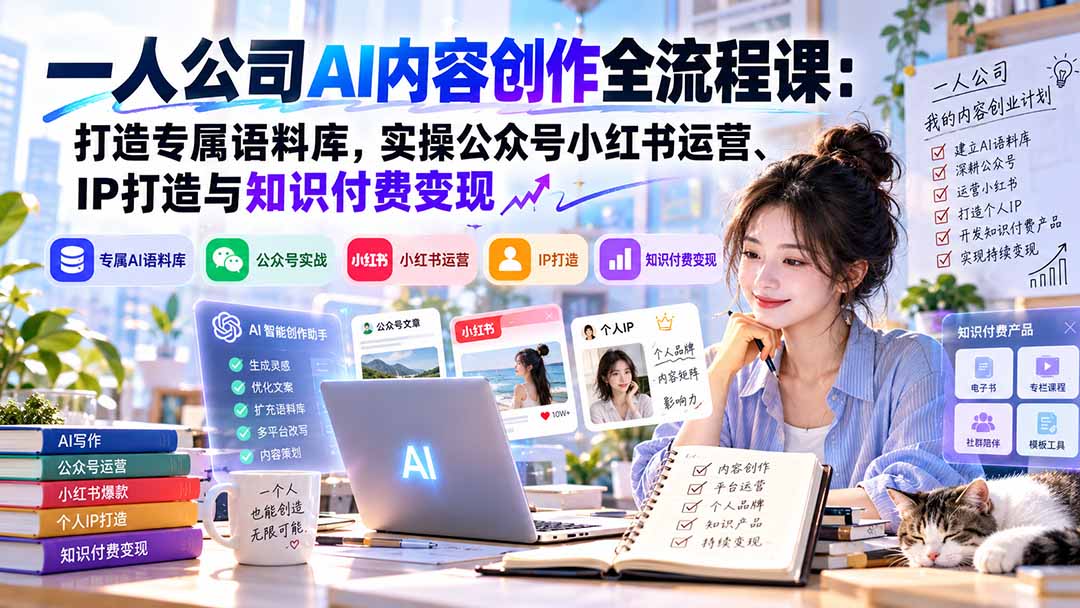 一人公司AI内容创作全流程课:打造专属语料库,实操公众号小红书运营、IP打造与知识付费变现方法论-站长V课