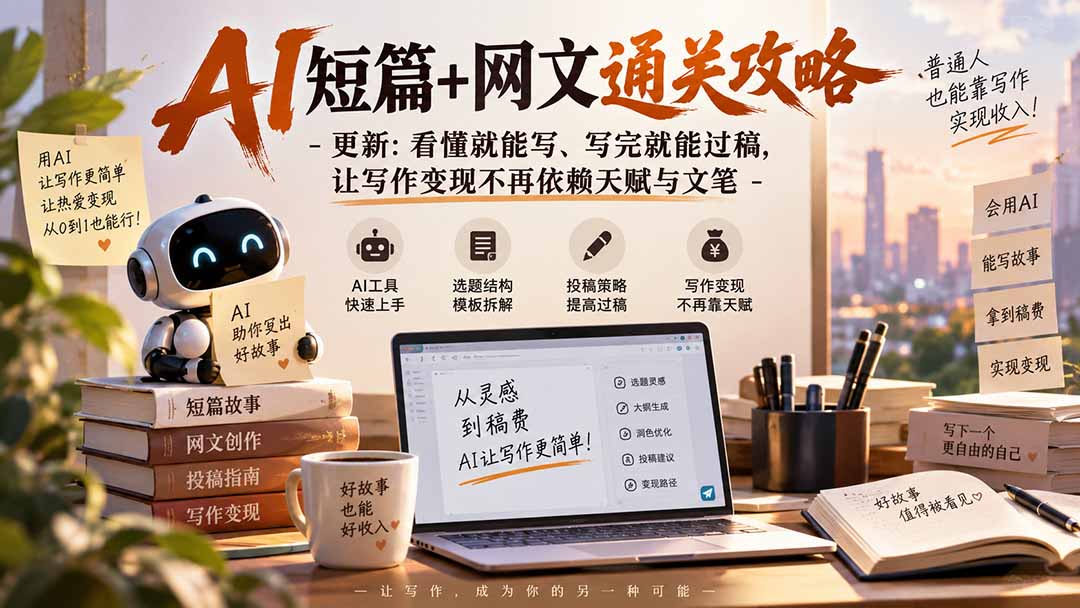 AI短篇+网文通关攻略-更新1009:看懂就能写、写完就能过稿,让写作变现不再依赖天赋与文笔-站长V课