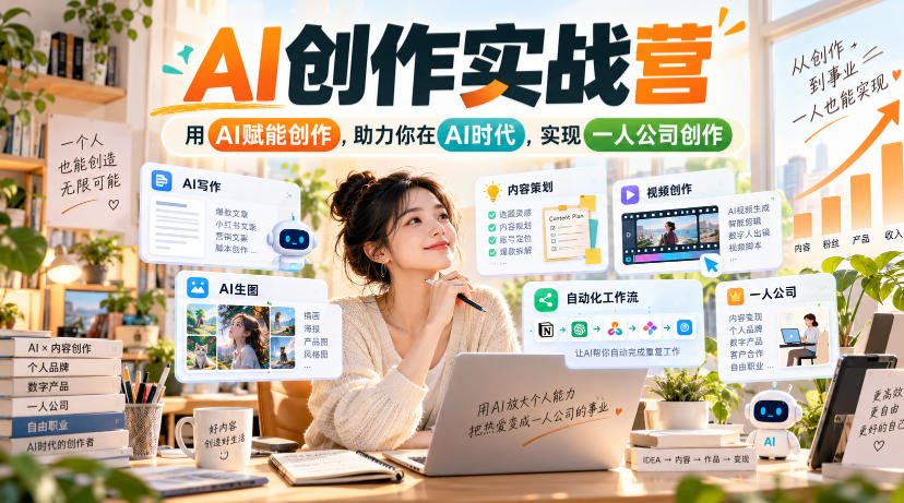 AI创作实战营,用AI赋能创作,助力你在AI时代,实现一人公司创作-站长V课