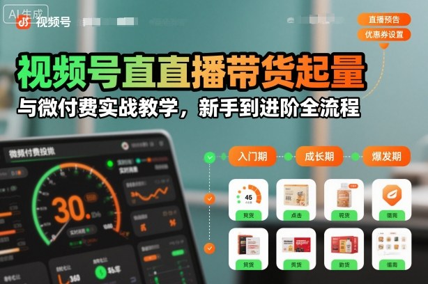 视频号直播带货起量与微付费实战教学,新手到进阶全流程(更新26年10月)-站长V课