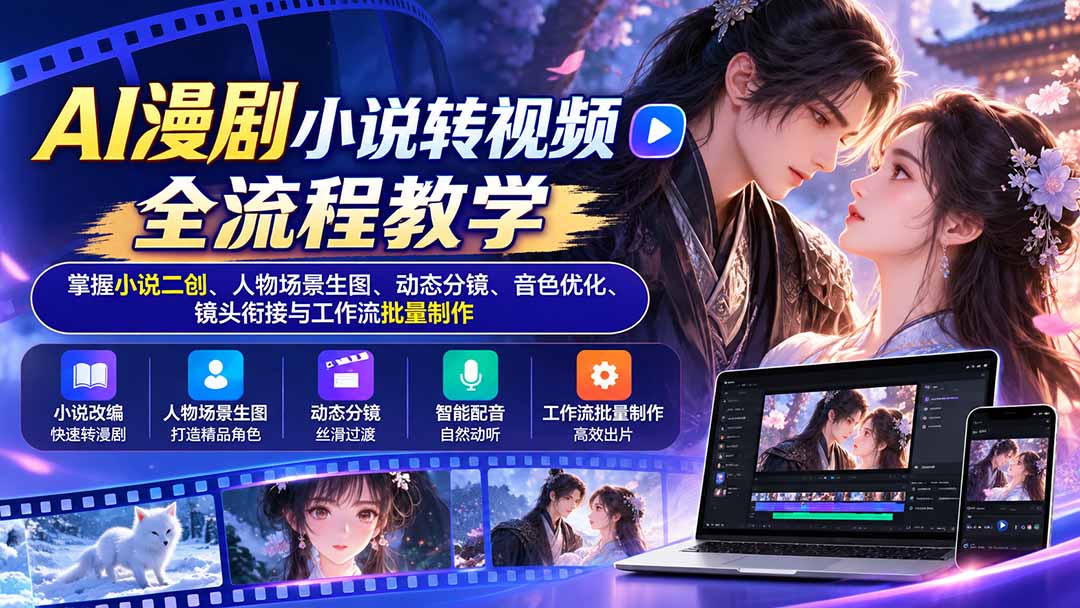 AI漫剧小说转视频全流程教学:掌握小说二创、人物场景生图、动态分镜、音色优化、镜头衔接与工作流批量制作-站长V课