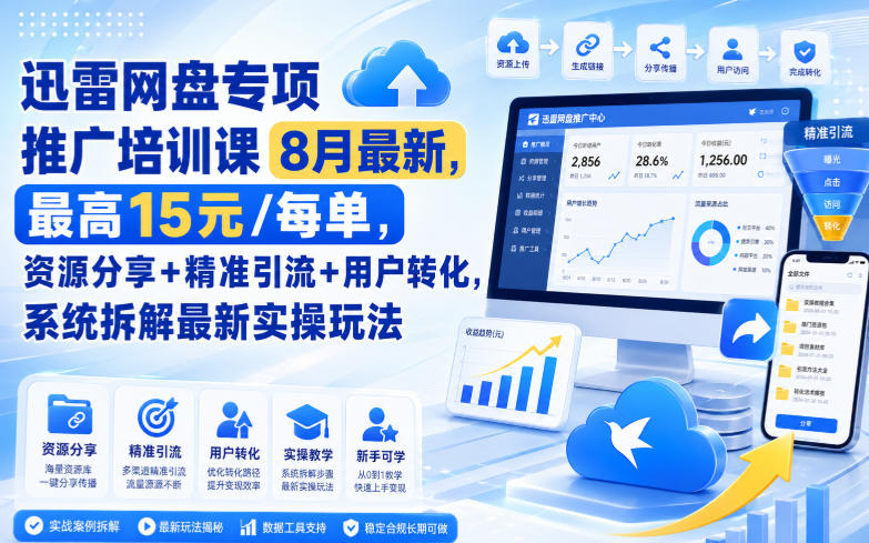 迅雷网盘专项推广培训课9月最新,最高15米/每单,资源分享+精准引流+用户转化,系统拆解最新实操玩法(更新1009)-站长V课