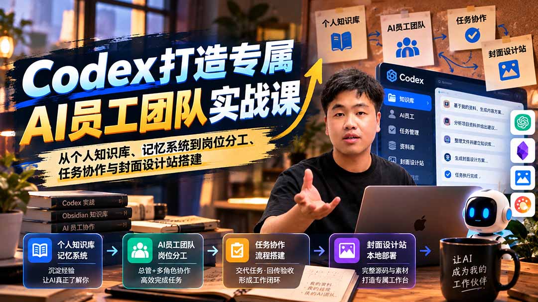 【无水印】Codex打造专属AI员工团队实战课:从个人知识库、记忆系统到岗位分工、任务协作与封面设计站搭建-站长V课