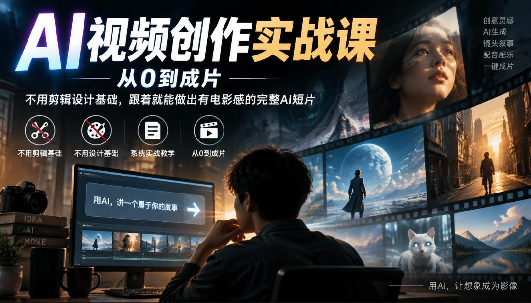 AI视频创作实战课，从0到成片，不用剪辑设计基础，跟着就能做出有电影感的完整AI短片-站长V课