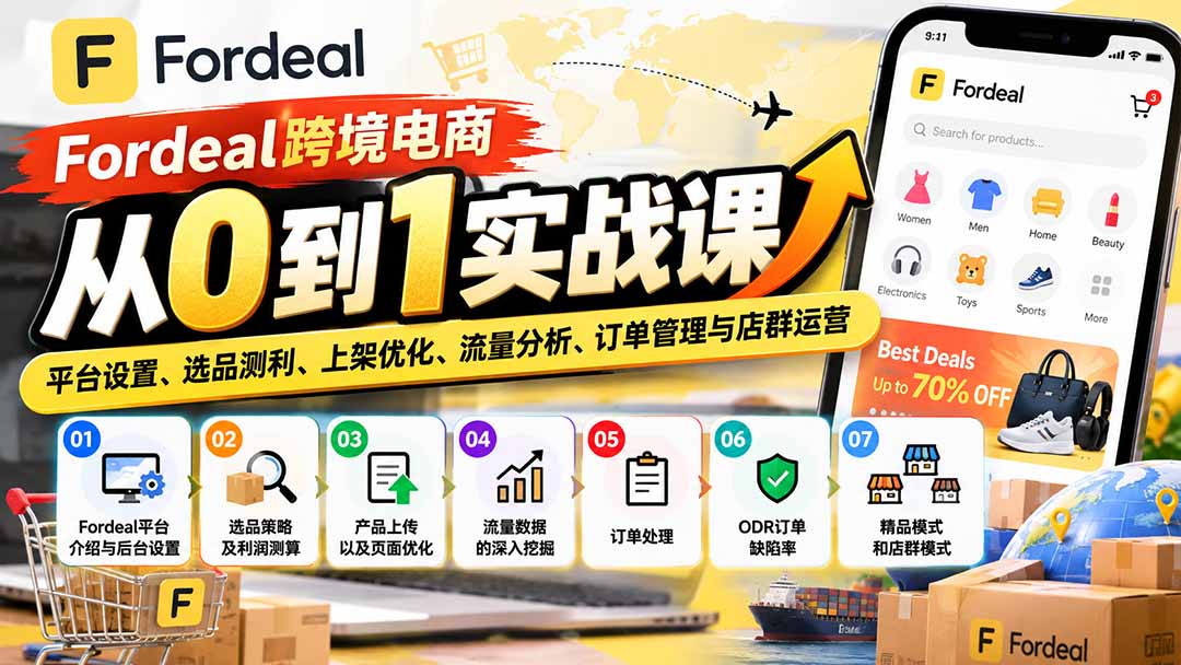 Fordeal跨境电商从0到1实战课:平台设置、选品测利、上架优化、流量分析、订单管理与店群运营-站长V课
