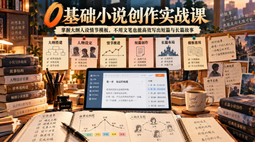0基础小说创作实战课|掌握大纲人设情节模板,不用文笔也能高效写出短篇与长篇故事-站长V课