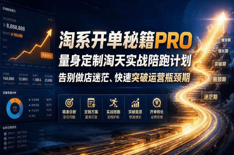 淘系开单秘籍PRO,量身定制淘天实战陪跑计划,告别做店迷茫、快速突破运营瓶颈期(更新261012)