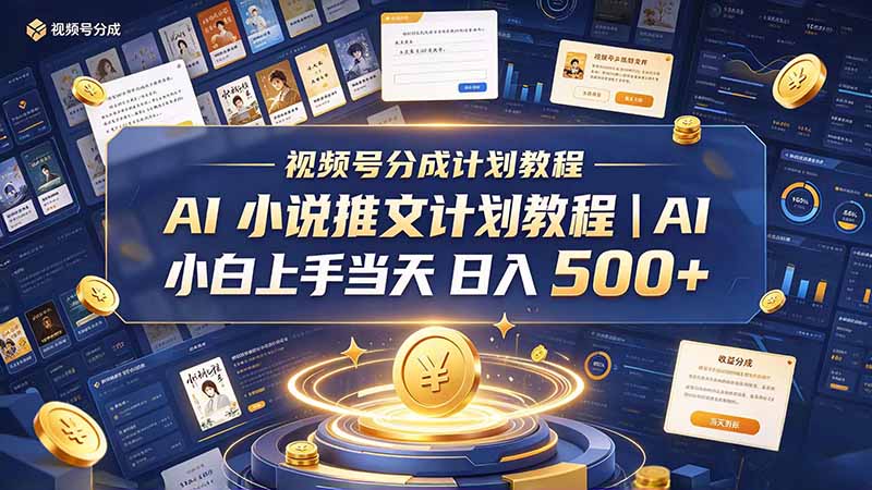 最新视频号分成计划教程|AI 小说推文,小白上手当天日入 500+-站长V课