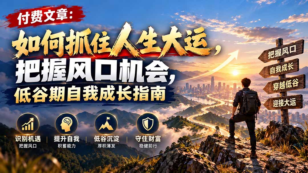 付费文章:如何抓住人生大运,把握风口机会,低谷期自我成长指南-站长V课