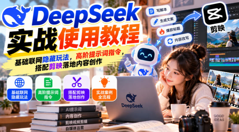 DeepSeek实战使用教程|基础联网隐藏玩法,高阶提示词指令,搭配剪映落地内容创作-站长V课