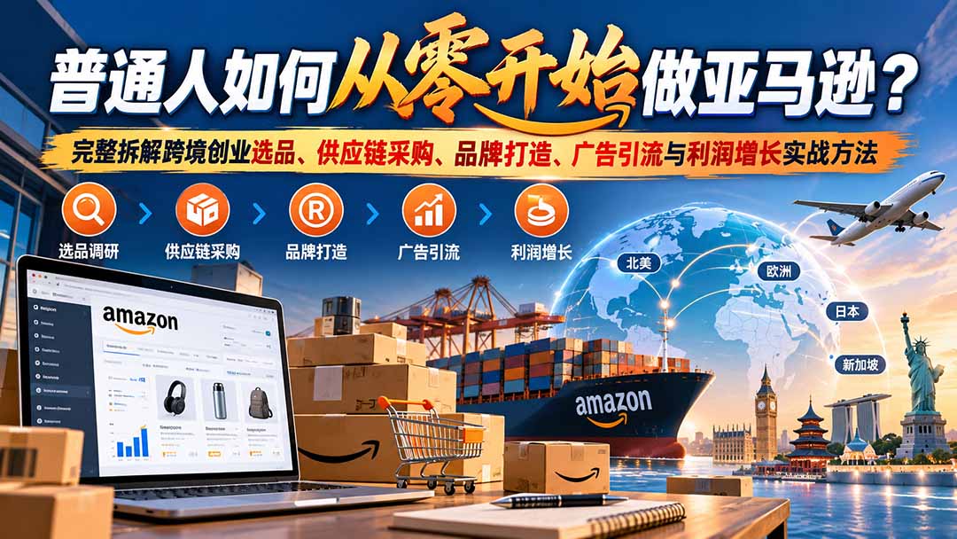 普通人如何从零开始做亚马逊?完整拆解跨境创业选品、供应链采购、品牌打造、广告引流与利润增长实战方法-站长V课