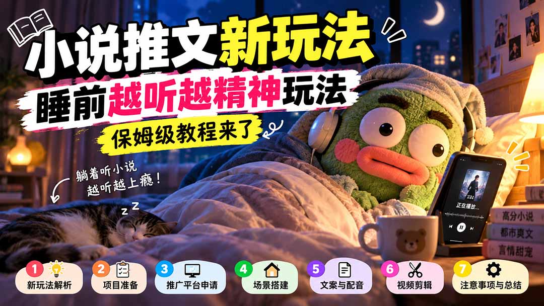 小说推文新玩法,睡前越听越精神玩法,保姆级教程来了-站长V课