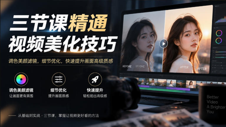 三节课精通视频美化技巧|调色美颜滤镜,细节优化,快速提升画面高级质感-站长V课