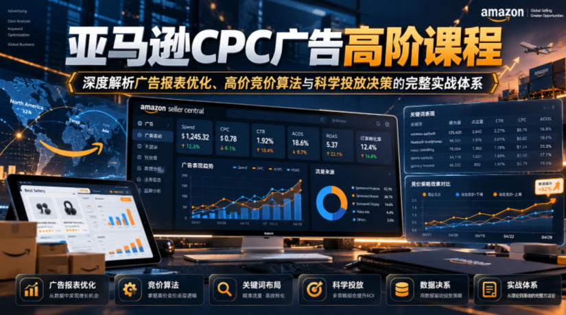 亚马逊CPC广告高阶课程,深度解析广告报表优化、高价竞价算法与科学投放决策的完整实战体系-站长V课