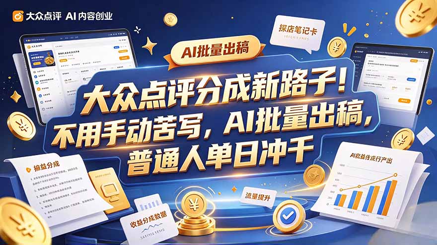 大众点评副业新玩法，工具提效解放双手，批量做笔记，单日可破千-站长V课