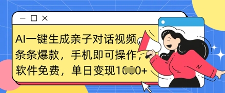 AI一键生成亲子对话视频，条条爆款，一部手机即可操作，单日变现数张-Zv头条