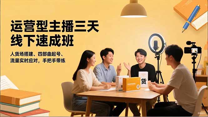 运营型主播三天线下班,人货场搭建,四部曲起号,流量实时应对,手把手带练-站长V课
