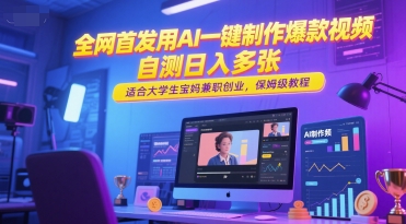 全网首发用AI一键制作爆款视频，自测日入多张，适合大学生宝妈兼职创业，保姆级教程-Zv头条
