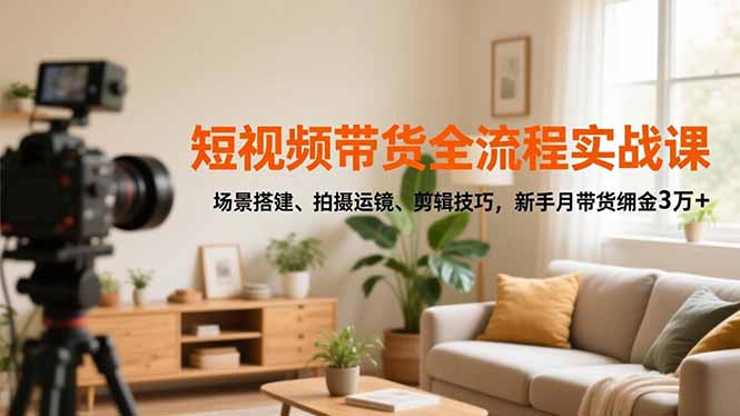 短视频带货全流程实战课，场景搭建、拍摄运镜、剪辑技巧，新手月带货佣金3万+-站长V课