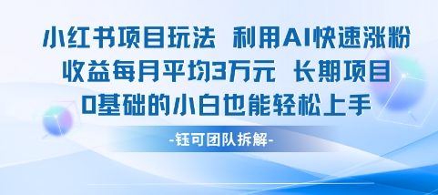 适合小白操作的小红书新项目，利用AI快速涨粉，收益每月平均1W+-Zv头条