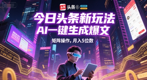 今日头条新玩法，AI一键生成爆文，矩阵操作，月入5位数-Zv头条