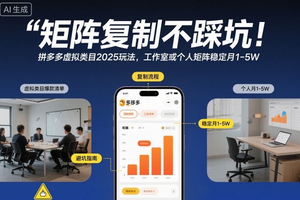 矩阵复制不踩坑！拼多多虚拟类目2025玩法，工作室或者个人矩阵稳定月1-5W【揭秘】-站长V课