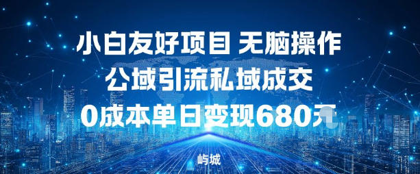 小白友好项目,无脑操作,公域引流私域成交,0成本单日变现680米-站长V课