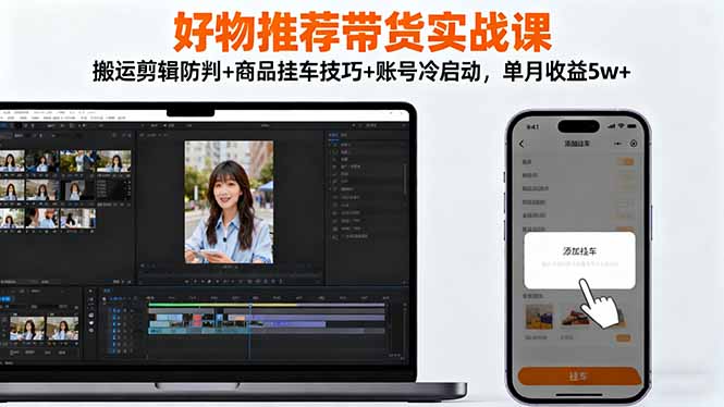 好物推荐带货实战课:搬运剪辑防判+商品挂车技巧+账号冷启动,单月收益5w+-站长V课