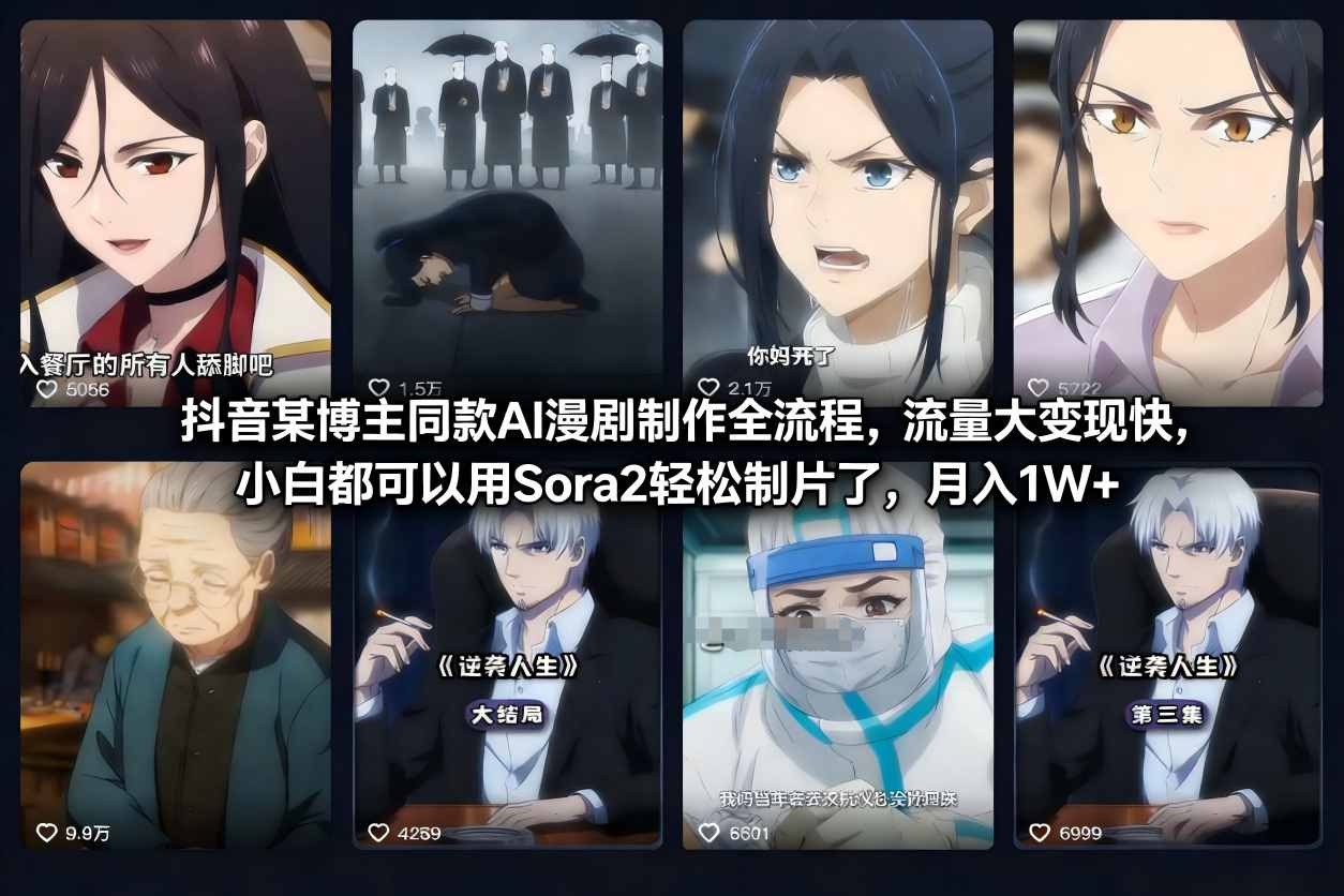 抖音某博主同款AI漫剧制作全流程，流量大变现快，小白都可以用Sora2轻松制片了，月入1W+-站长V课